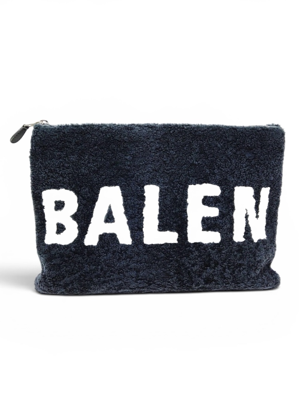 Balenciaga Black Leather Logo Pouch with Silver Stamp